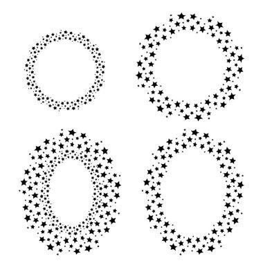 Daire ve oval çerçeveler siyah yıldız kümesi. Vektör çizim.