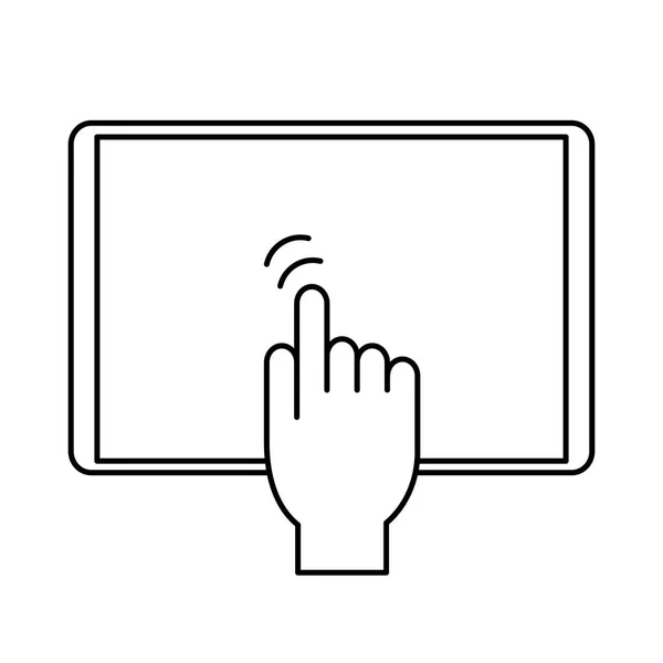 Vector Delinear Mão Tocando Tablet Mão Tocando Ícone Tablet Dedo —  Vetores de Stock