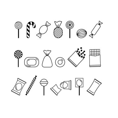 Vector set of black outline candy icons. Candy symbols.  clipart