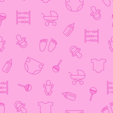 Vektör Pembe Bebek sayfalar seamless modeli. Bebek nesneleri seamles