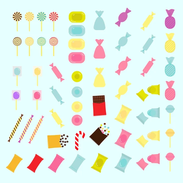 Ensemble Vectoriel Bonbons Colorés Différentes Formes Dans Style Plat Icônes — Image vectorielle