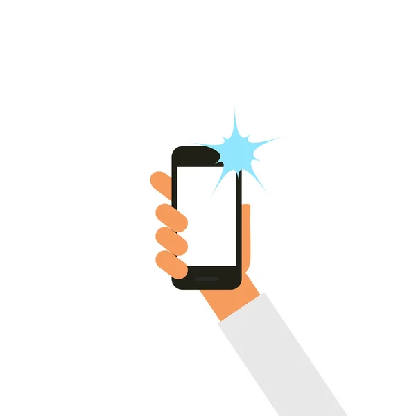 Vector hand holding smartphone.  Taking selfie with flash. — Stock Vector