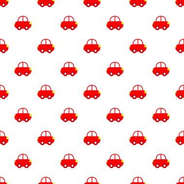 Vektör Dikişsiz desen renkli çizgi film araba. Kırmızı çizgi film araba