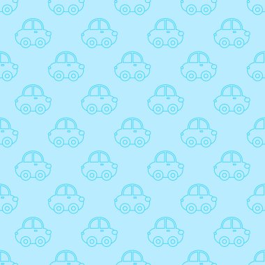 Vektör seamless modeli mavi anahat çizgi film araba. 
