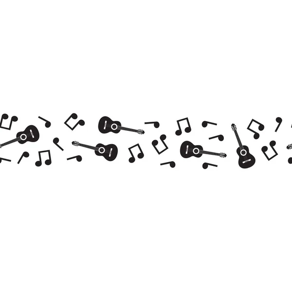 Borde inconsútil vectorial de notas musicales y guitarras . — Vector de stock