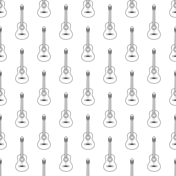 Modèle vectoriel sans couture de guitares acoustiques classiques contour . — Image vectorielle