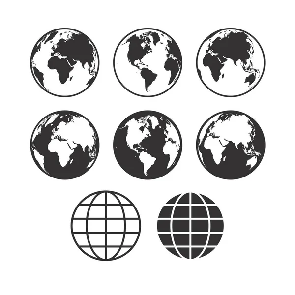 Vektorové ikony na mapě světa. Globe ikony. Sada vektorové glóbus země — Stockový vektor