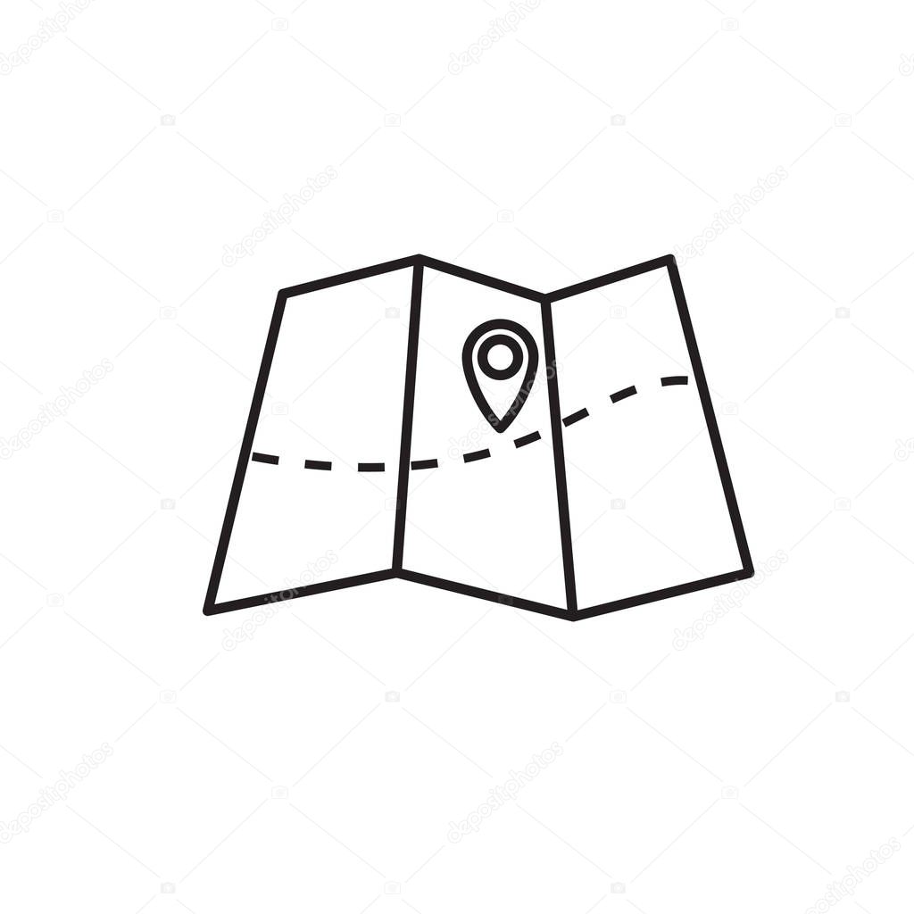 Vector folded map icon with marker. Outline icon. 