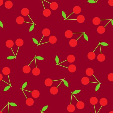 Kiraz kırmızı zemin üzerine Dikişsiz desen vektör. 