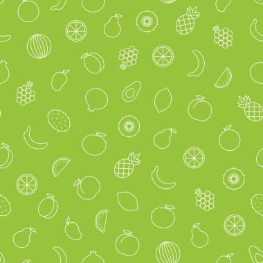 Anahat meyveler avokado, kayısı, portakal, ananas, şeftali, mango, üzüm, armut, elma, nar, muz, kivi, karpuz, limon gibi vektör seamless modeli  