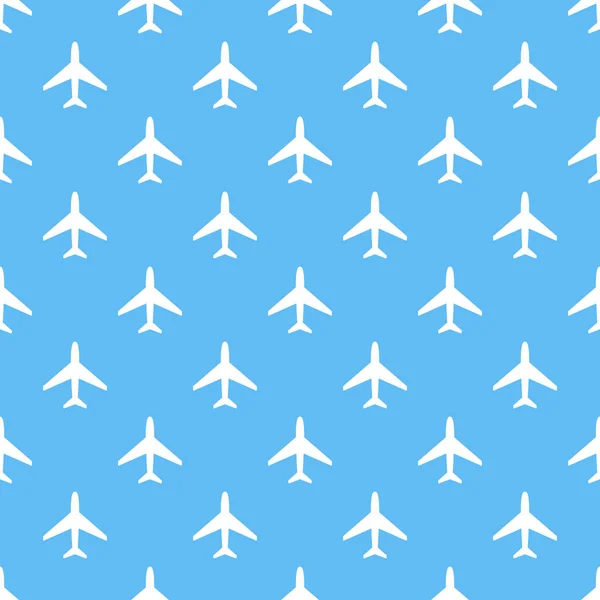 Patrón Sin Costura Vectorial Aviones Blancos Sobre Fondo Azul — Vector de stock