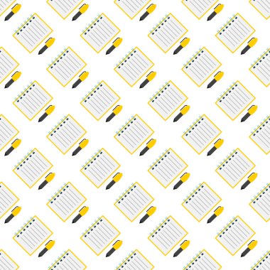 Defter ve kalem ile vektör seamless modeli. Vektör Açık Not Defteri satırları seamless modeli ile.