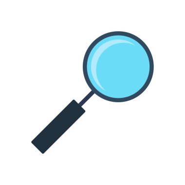 Vektör büyüteç. Düz illüstrasyon. Vektör renkli büyüteç simgesini tıklatın. Büyüteç Camı.