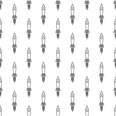 Vektör seamless modeli anahat roket. Vektör roket fırlatma