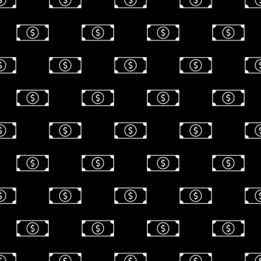 Vektör Amerikan Doları seamless modeli notlar. Siyah arka plan üzerine beyaz banknotlar. Dolar seamless modeli.