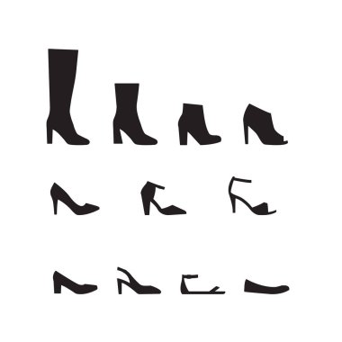 Vector set of different types of women shoes silhouettes. Women  clipart