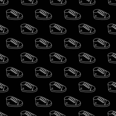 Beyaz anahat bebek spor ayakkabı siyah vektör seamless modeli