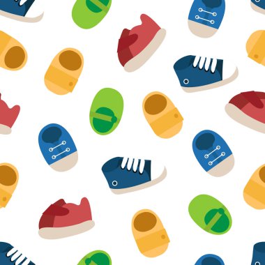 Vektör Dikişsiz desen renkli Bebek Ayakkabı. Çocuklar Ayakkabı seamless modeli. 