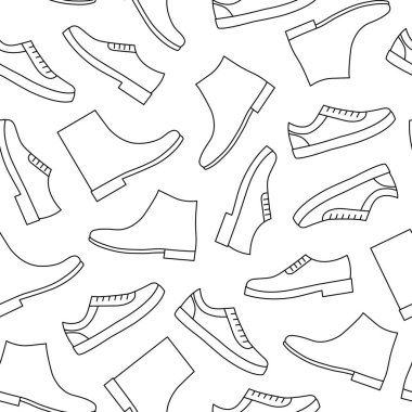 Vektör seamless modeli ile farklı tip-in anahat erkek ayakkabıları.