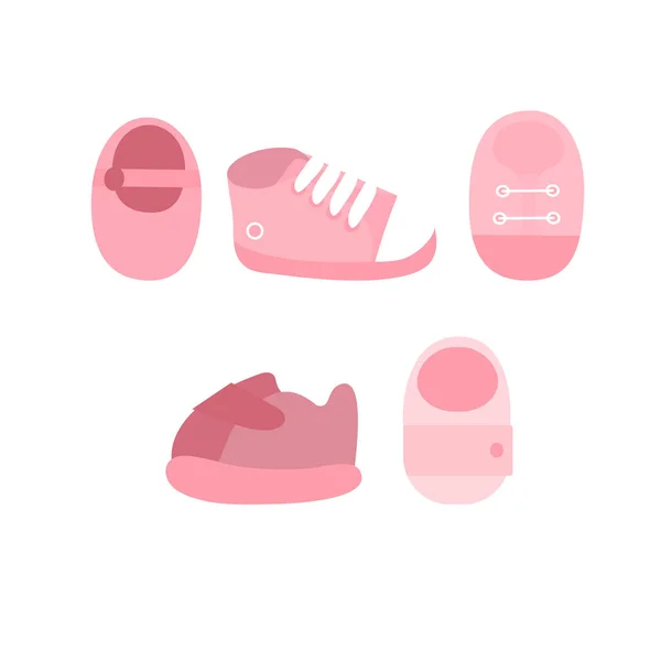 Ensemble Vectoriel Chaussures Bébé Fille Icônes — Image vectorielle