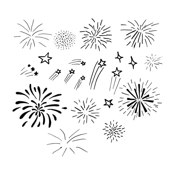 Vector Hand Drawn Fireworks Set Vector Hand Drawn Design Elements — Stock Vector