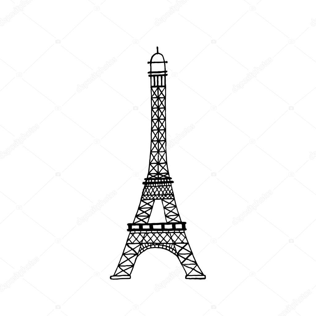 Vector hand drawn Eiffel tower. Vector hand drawn illustration.