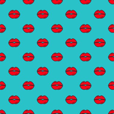 Vektör seamless modeli ile mavi arka plan dudaklarından. 