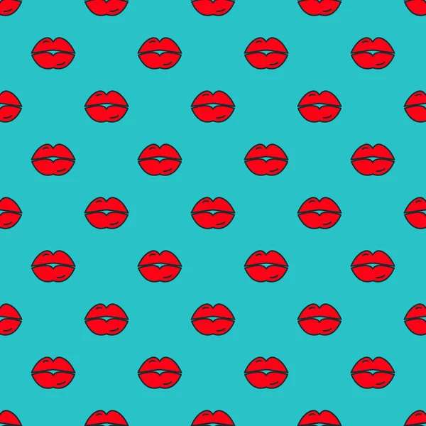 Modèle Sans Couture Vectoriel Avec Lèvres Sur Fond Bleu — Image vectorielle