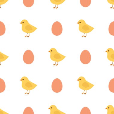 Vektör tavuk seamless modeli. Sarı civciv ve yumurta seamless modeli.