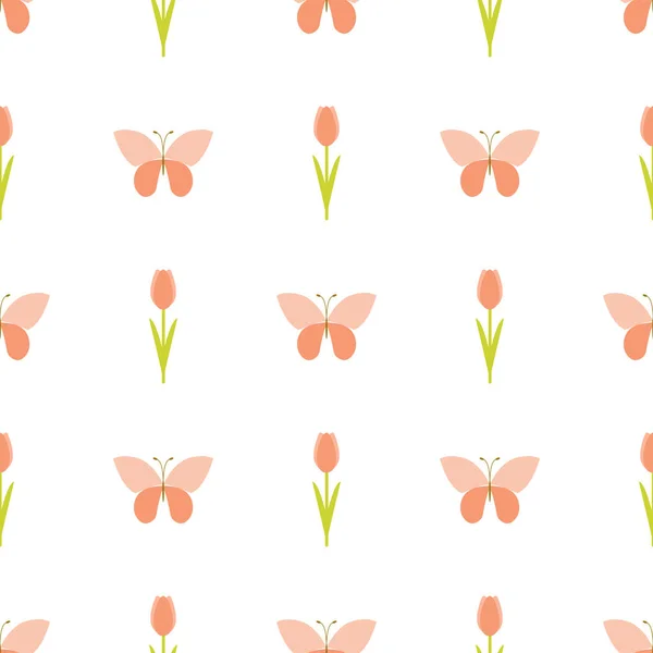 Modello Senza Cuciture Vettoriale Con Tulipani Farfalle Modello Senza Cuciture — Vettoriale Stock