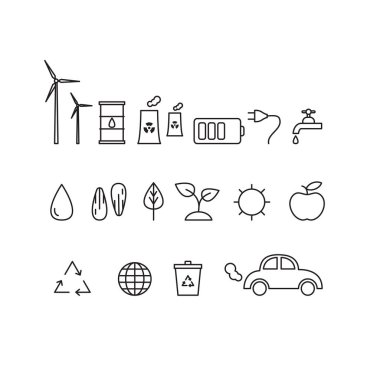 Vektör anahat ekoloji simgeleri ayarlayın. Ekoloji Icons collection.