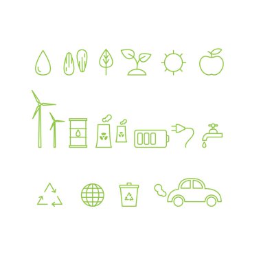 Vektör anahat ekoloji simgeleri ayarlayın. Ekoloji Icons collection.