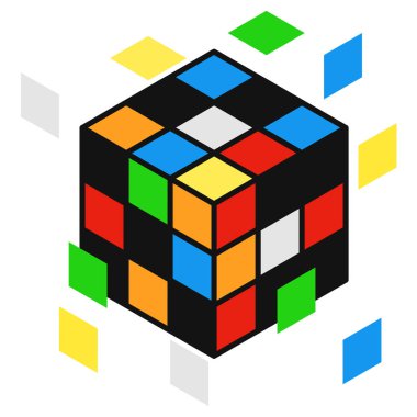 3d rubik küp parçaları uçan ile vektör çizim.