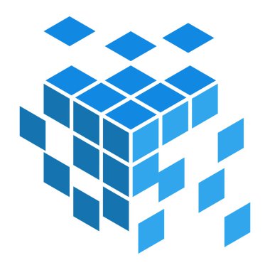 Mavi küp parçaları uçan ile vektör çizim.