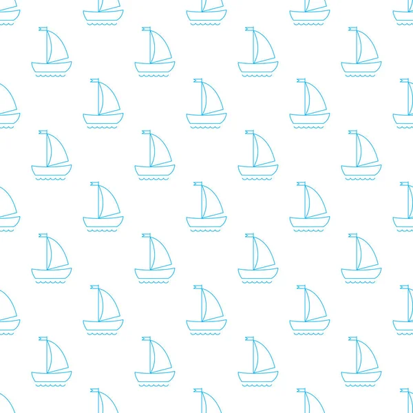 Çizgi film mavi anahat gemi ile vektör seamless modeli.