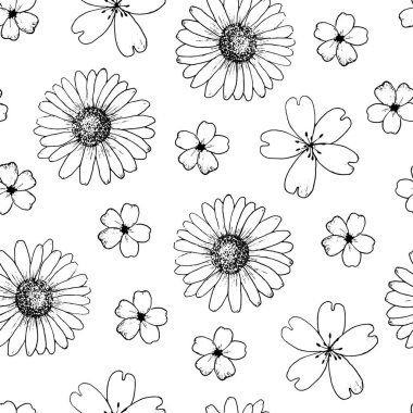 Elle çizilmiş çiçekli vektörsüz desen.