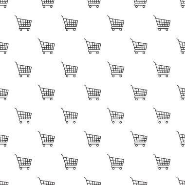 Alışveriş sepetleri ile vektör sorunsuz desen. Dikişsiz desen.