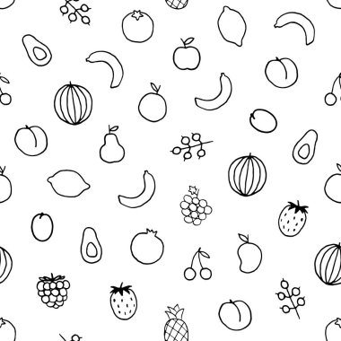 Elle çizilmiş meyveli kusursuz vektör deseni. 