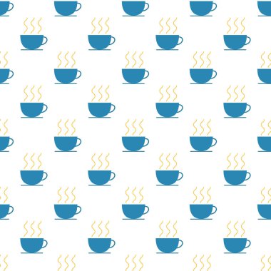Sıcak çay mavi bardak ile Vektör dikişsiz desen.