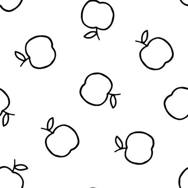 El çizilmiş anahat elma ile vektör dikişsiz desen.