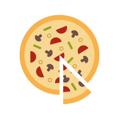 Bir dilim ile düz İtalyan pizza Vektör illüstrasyon.