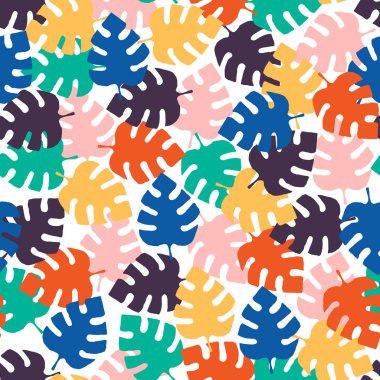 El çizilmiş renkli palmiye yaprakları ile vektör dikişsiz desen.