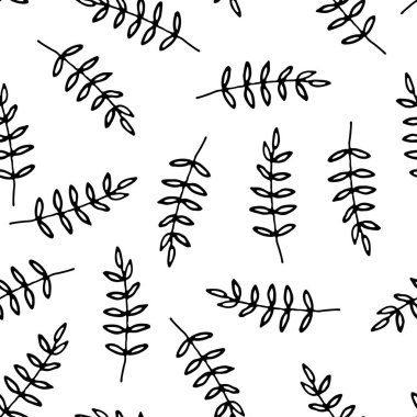 Elle çizilmiş yapraklı kusursuz vektör deseni.