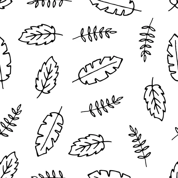 Elle çizilmiş yapraklı kusursuz vektör deseni.