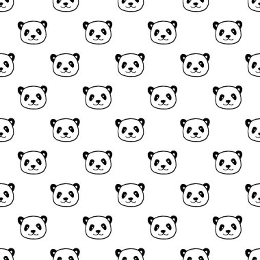 Vektör dikişsiz desen karikatür el çizilmiş anahat panda kafası