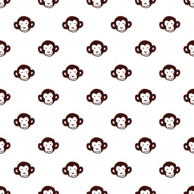 El çizilmiş maymun kafası ile vektör dikişsiz desen.