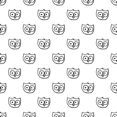 El çizilmiş baykuş kafası ile vektör dikişsiz desen.