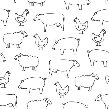 Tarım hayvanları ile vektör sorunsuz desen. Dikişsiz patte