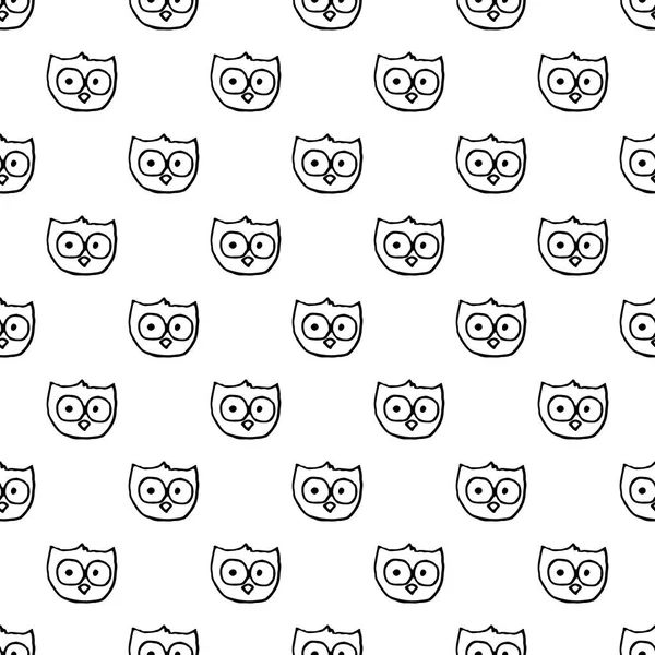 El çizilmiş baykuş kafası ile vektör dikişsiz desen.