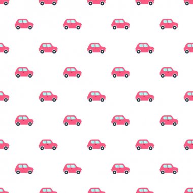 Düz pembe karikatür araba ile Vektör dikişsiz desen. Dikişsiz pat